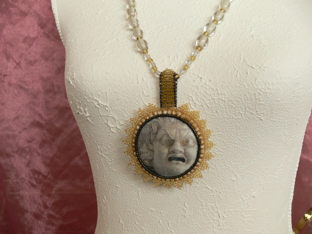 Beaded ancient sculpture necklace Evesbeads