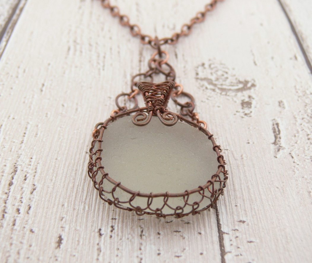 Wire Wrapped Beach Glass Pendant Necklace