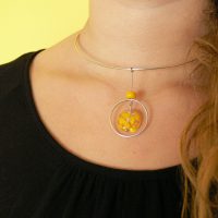 Yellow glass silver dog collar choker necklace