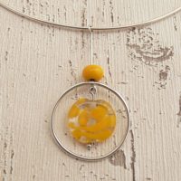 Yellow glass silver dog collar choker necklace